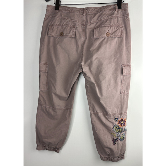 Sundance Embroidered Cargo Joggers Dusty Mauve Rose Boho Women's Size 12 Petite - Picture 9 of 12